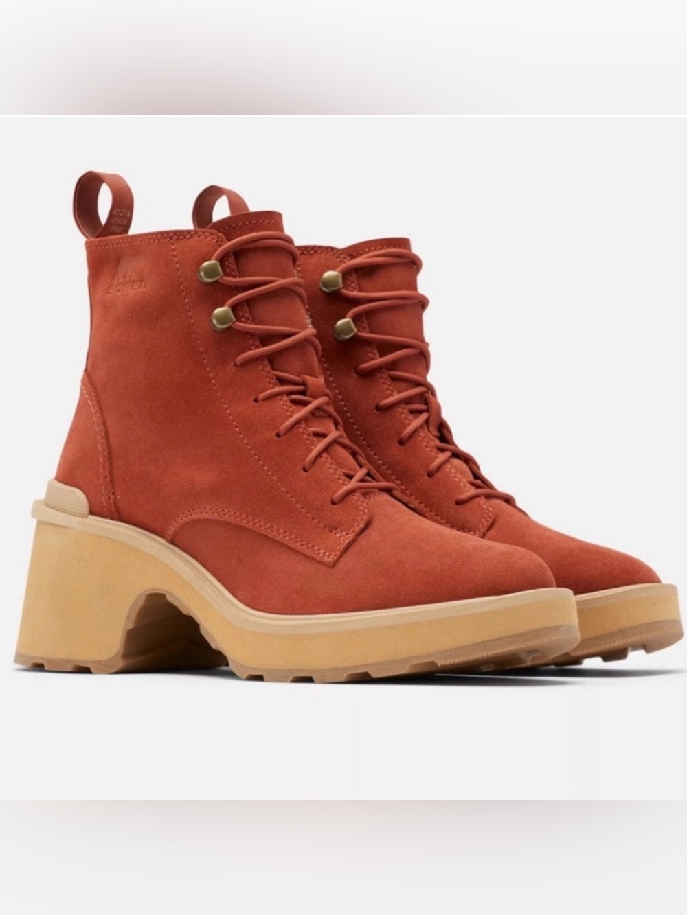 Sorel Women's Hi-Line Heel Lace Boots in Rust Orange suede size 6.5